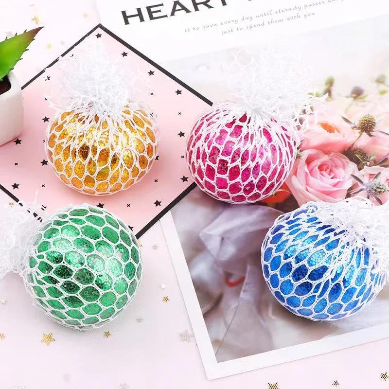 Anti Stress Mesh Squishy Ball Squeeze Grape Ball (Pack Of 3)(Random Color)