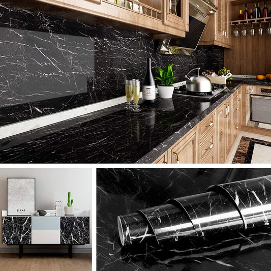Self Adhesive Black Marble Sheet For Kitchen โ Waterproof, Heat And Oil Resistant Wallpap Er For Countertops, Cabinets, And Furniture(60x200)