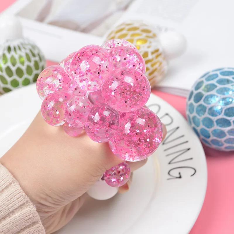 Anti Stress Mesh Squishy Ball Squeeze Grape Ball (Pack Of 3)(Random Color)