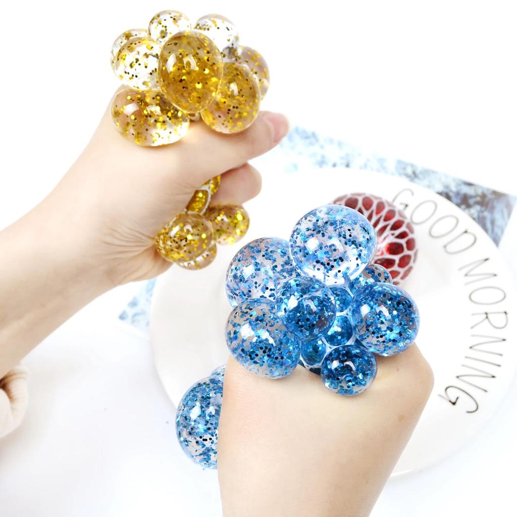 Anti Stress Mesh Squishy Ball Squeeze Grape Ball (Pack Of 3)(Random Color)