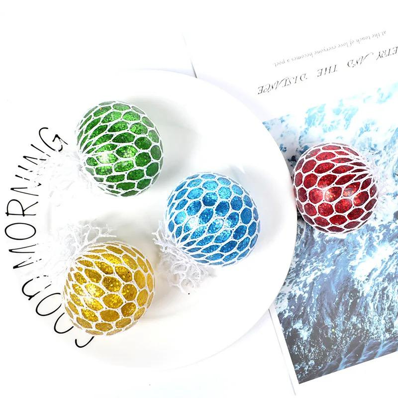 Anti Stress Mesh Squishy Ball Squeeze Grape Ball (Pack Of 3)(Random Color)
