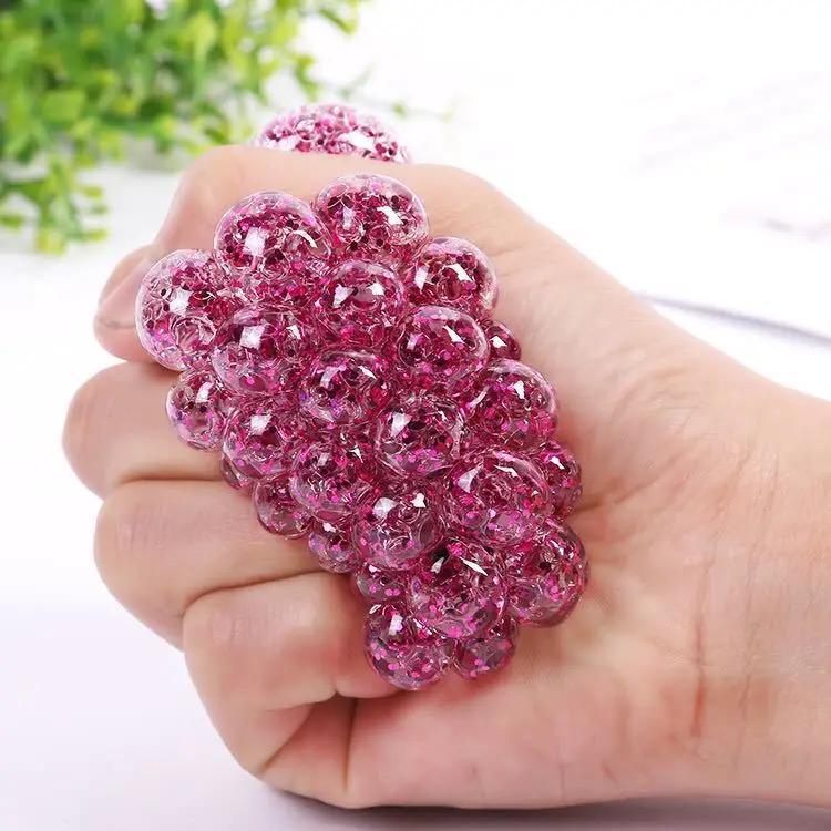 Anti Stress Mesh Squishy Ball Squeeze Grape Ball (Pack Of 3)(Random Color)