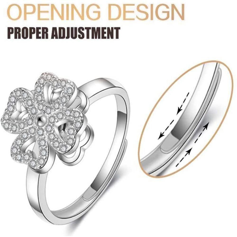 Stress Relief Ring, Adjustable Lucky Flower Ring For Women & Girls (With Box) - Golden