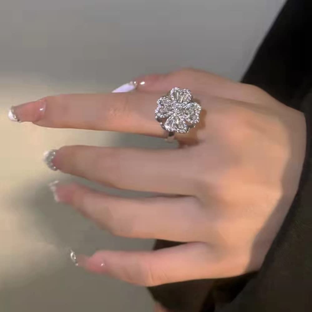 Stress Relief Ring, Adjustable Lucky Flower Ring For Women & Girls (With Box) - Golden