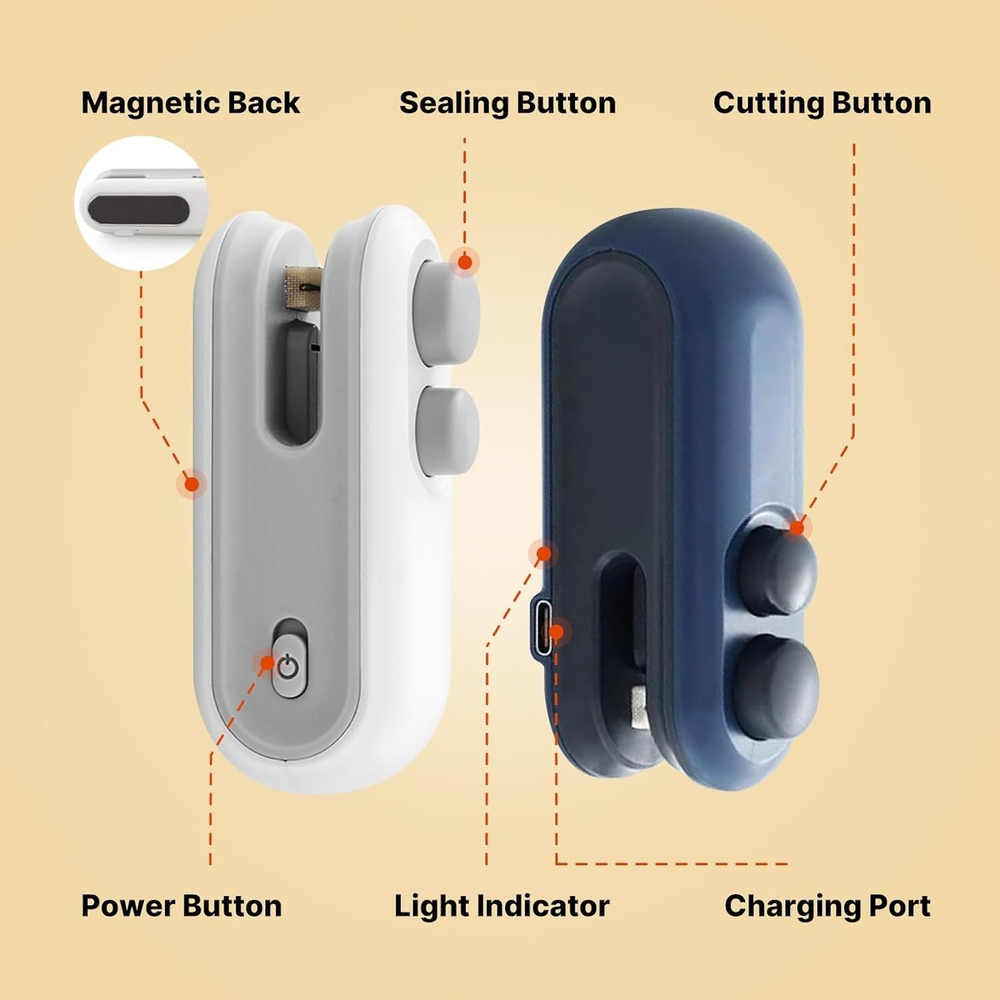 Mini Heat Sealing Machine 2-In-1 Cutter & Sealer | USB Rechargeable Food Bag Sealer For Snacks & Storage (Random Color)