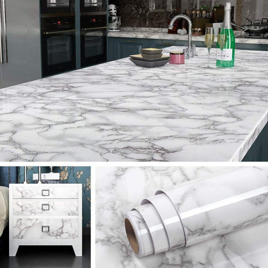 Self Adhesive White Marble Sheet For Kitchen – Waterproof, Heat And Oil Resistant Wallpap Er For Countertops, Cabinets, And Furniture(60x200)