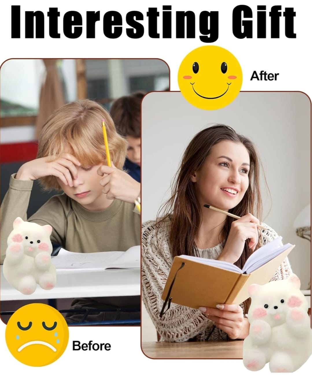 Stress Relief  Squishi Funny Novelty Cute Animals Stress Relieving Fidget For Boys Girls Birthday Party Gifts Anxiety&Relaxation For Kids Teenage (White)