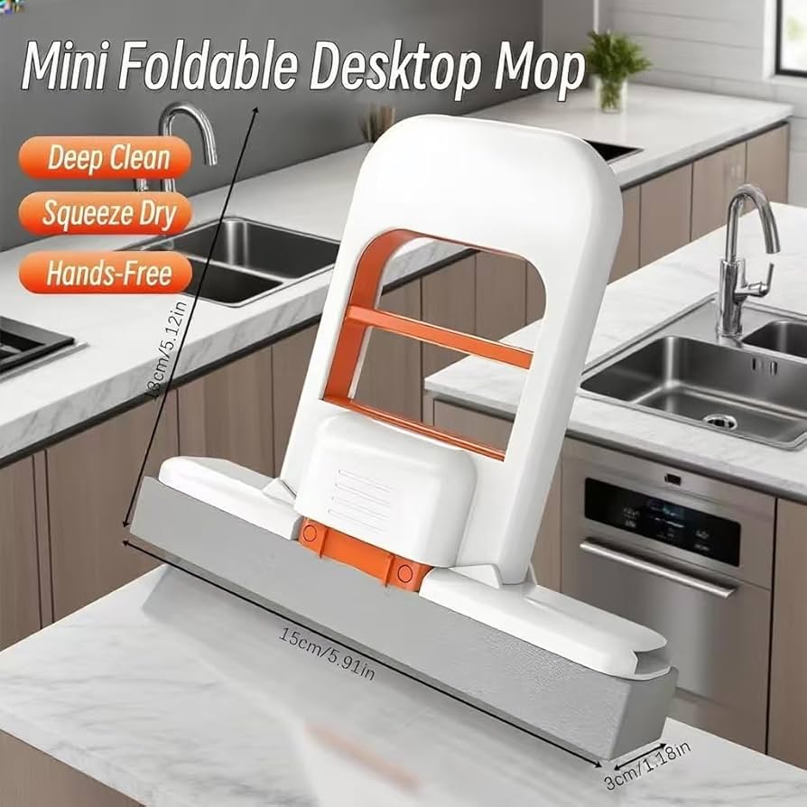 Foldable Mini Mop | Portable Desktop Wet & Dry Cleaning Mop | Self‑Squeezing Mop For Kitchen, Bathroom, Car & Glass