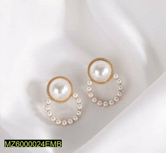 Pearl Earrings Golden Plated Hoop Women