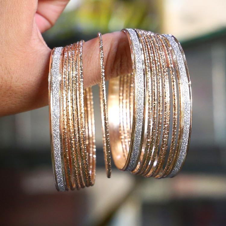 15 Pcs Indian Design Gold Plated Crystal Kara Bangle