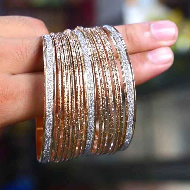 15 Pcs Indian Design Gold Plated Crystal Kara Bangle
