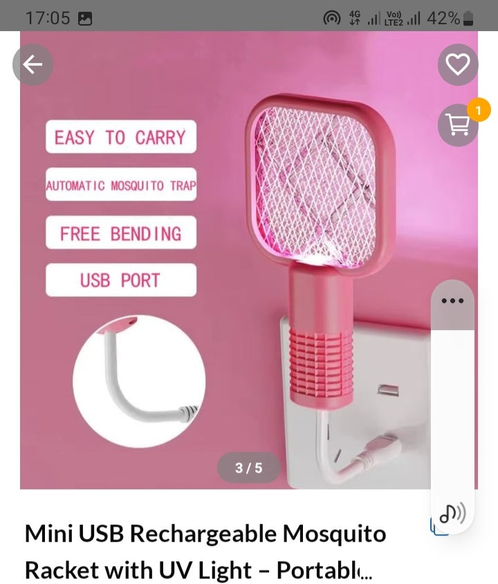 Mini USB Rechargeable Mosquito Racket with UV Light – Portable Electric Bug Zapper &amp; Fly Swatter for Indoor/Outdoor Use, Home, Office, Travel &amp; Camping