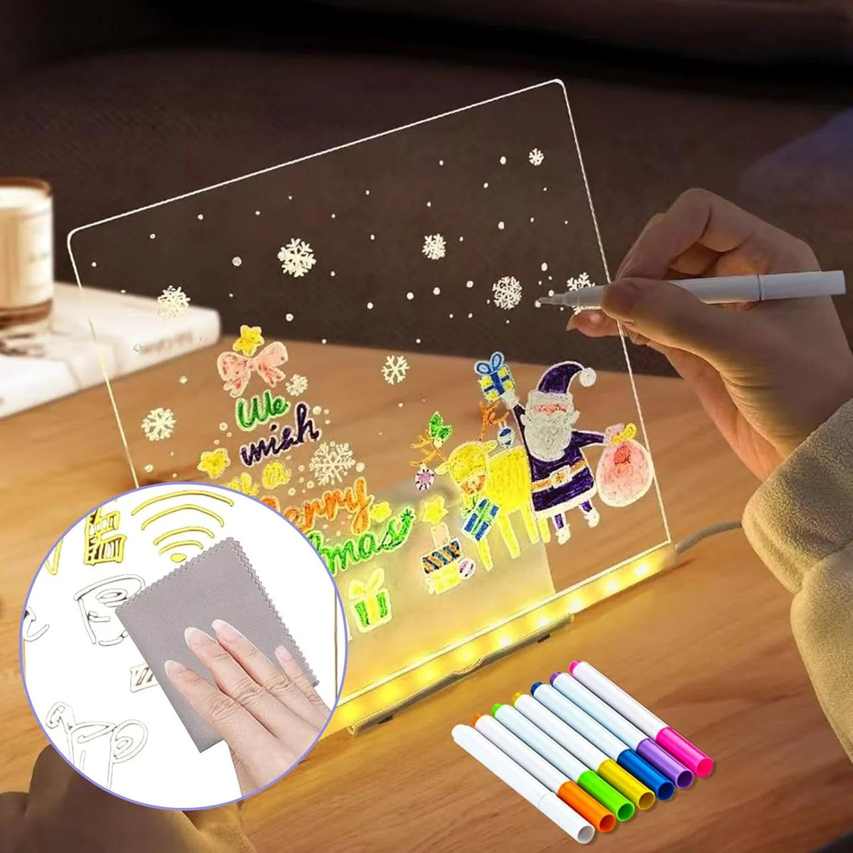 LED Light-Up Writing Board with Markers – Colorful DIY Acrylic Writing Pad