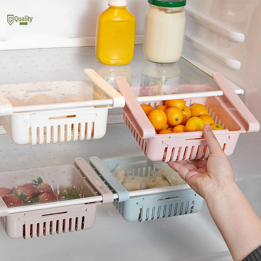 Adjustable Storage Basket For Fridge | Plastic Basket | Stretchable Food Organizer (1 Pc) (Random Color)