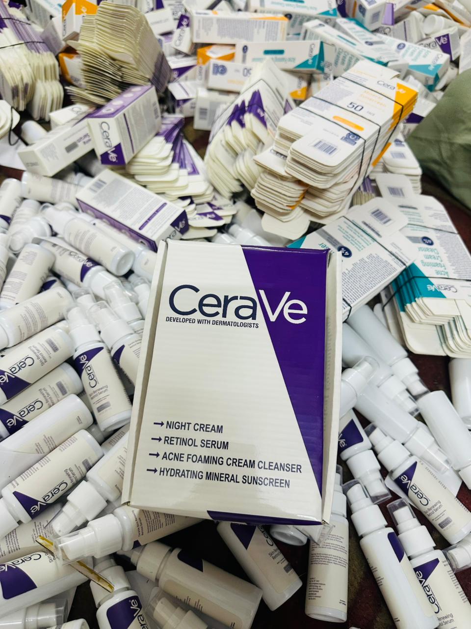 CeraVe 4 in1 Complete Skincare Combo Kit – Sunscreen SPF 50, Acne Cleanser, Retinol Serum & Night Cream